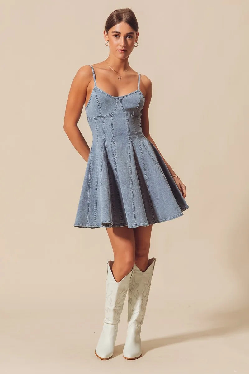 A Line Fit and Flare Denim Mini Dress - product view 17