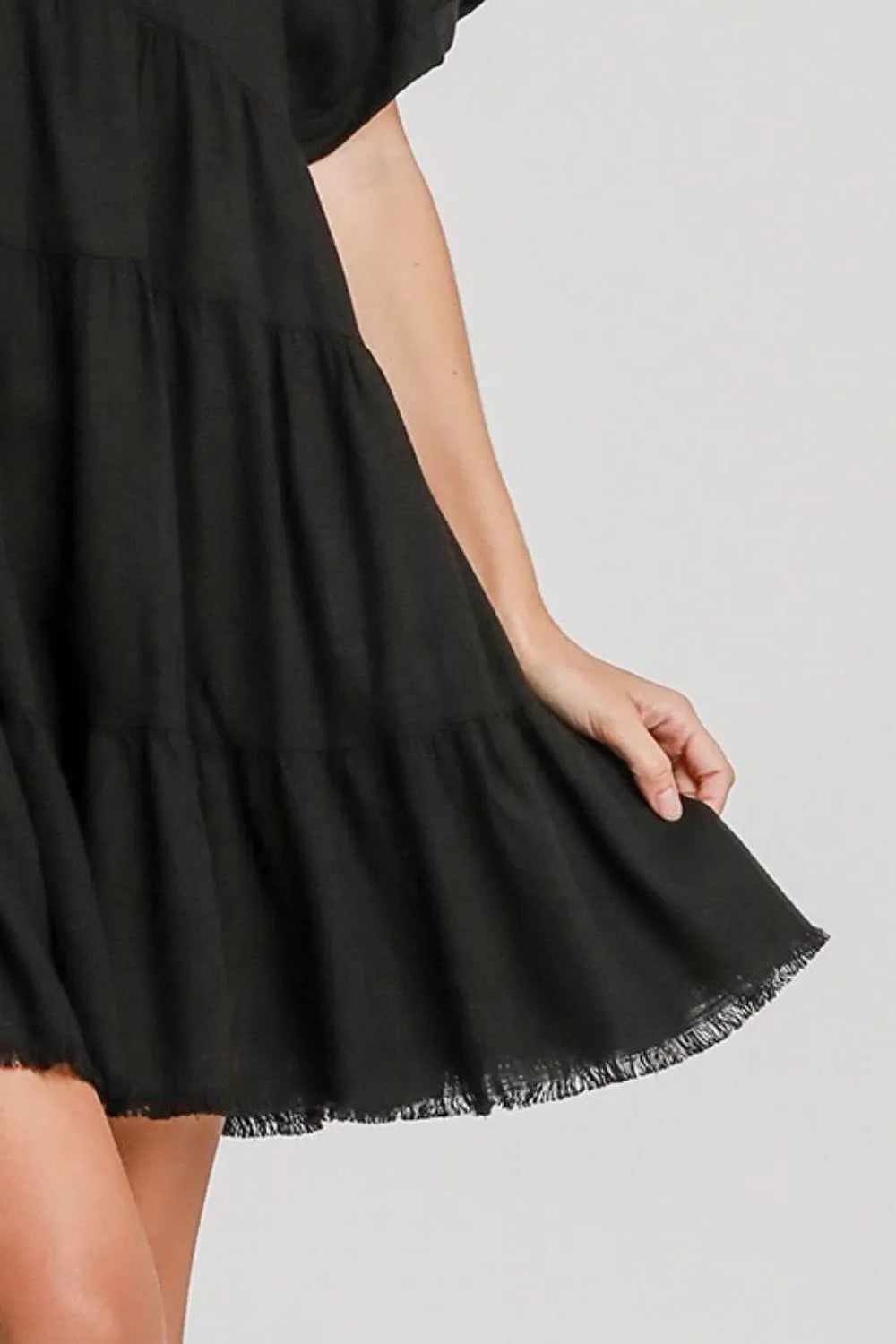 Full Size Raw Hem Folded Sleeve Tiered Dress Plus Size - Black - product view 3