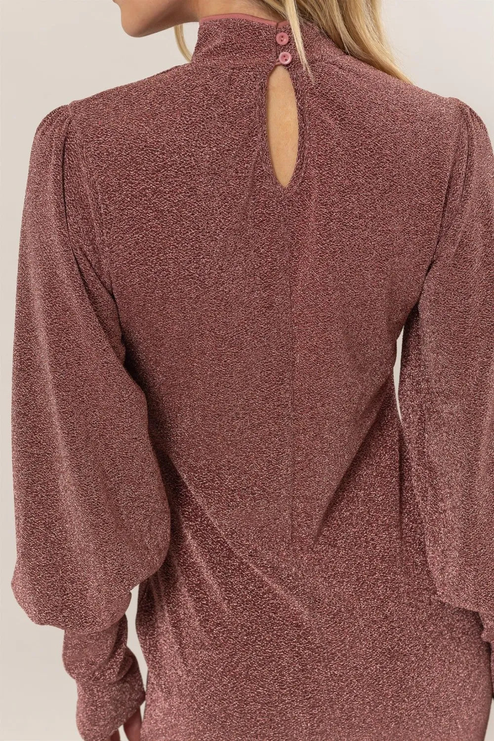 Glitter Mock Neck Long Sleeve Mini Dress - Rose - product view 5