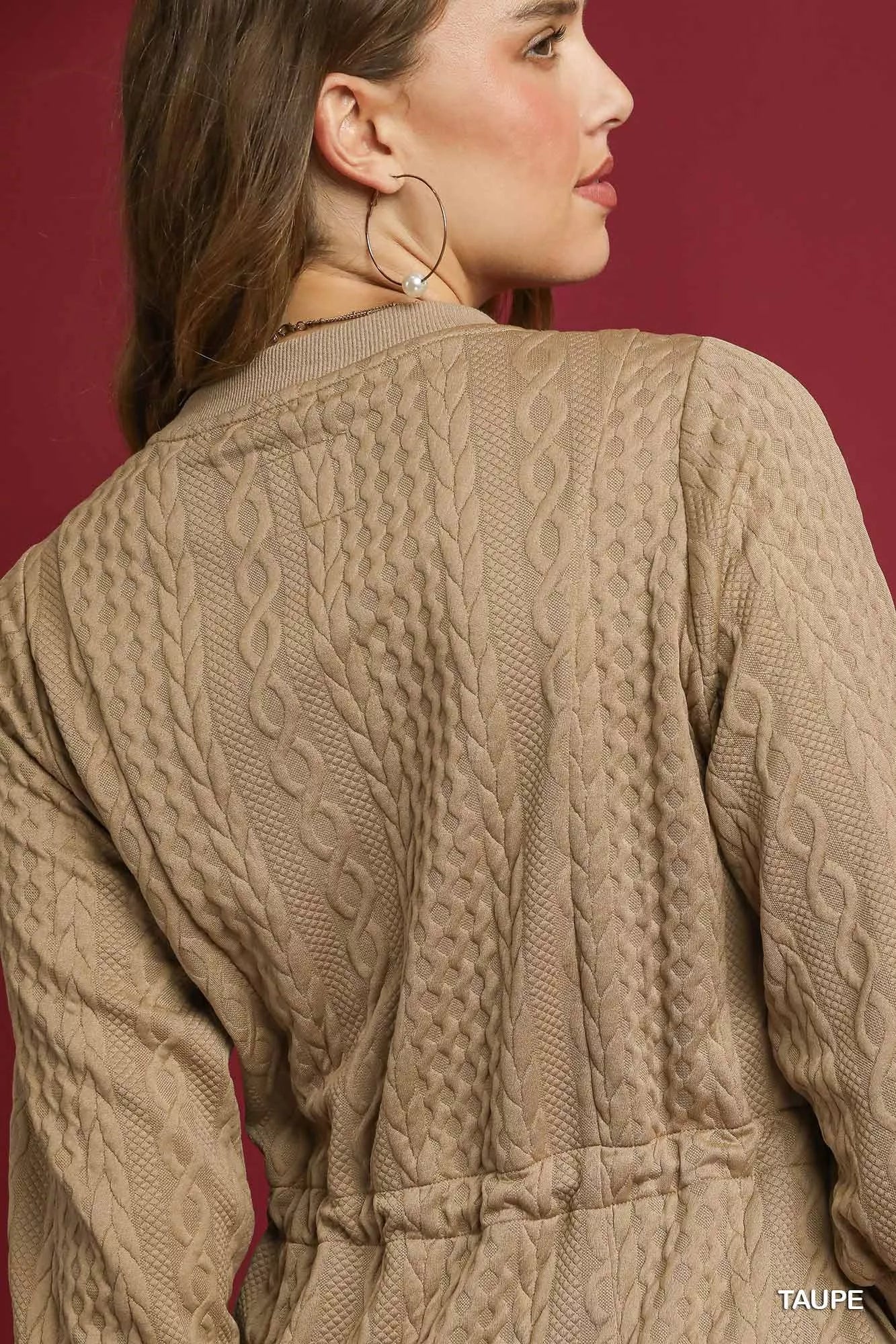 Drawstring Cable Knit Mini Dress with Pockets - Taupe - product view 5