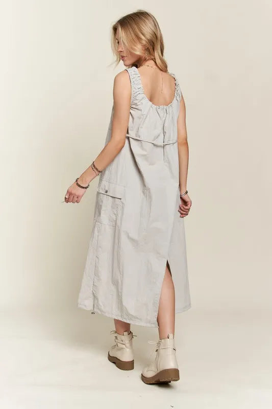 Drawstring Slit Back Cargo Dress - Lt Grey - product view 6