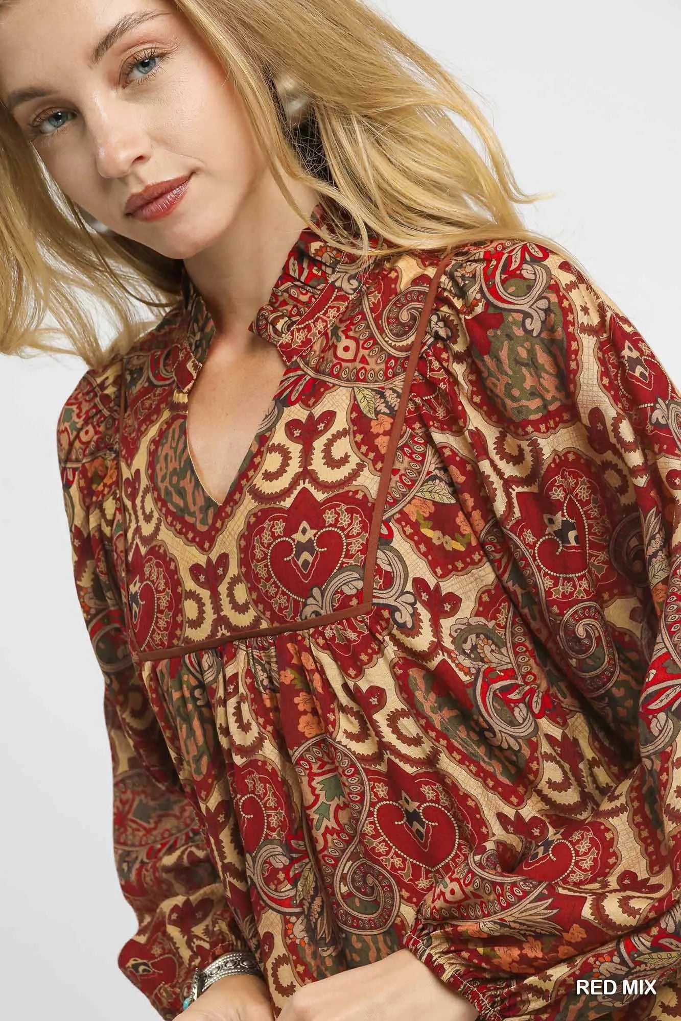 Boho Mix Paisley Babydoll Dress - Red Mix - product view 5