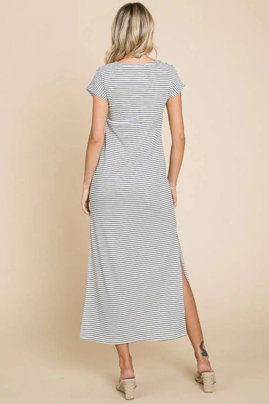 Full Size Striped Twisted Detail Dress in Black - product view 2