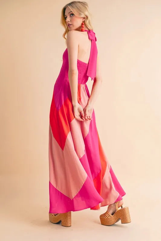 Color Block Sleeveless Maxi Dress in Pink Combo - product view 17