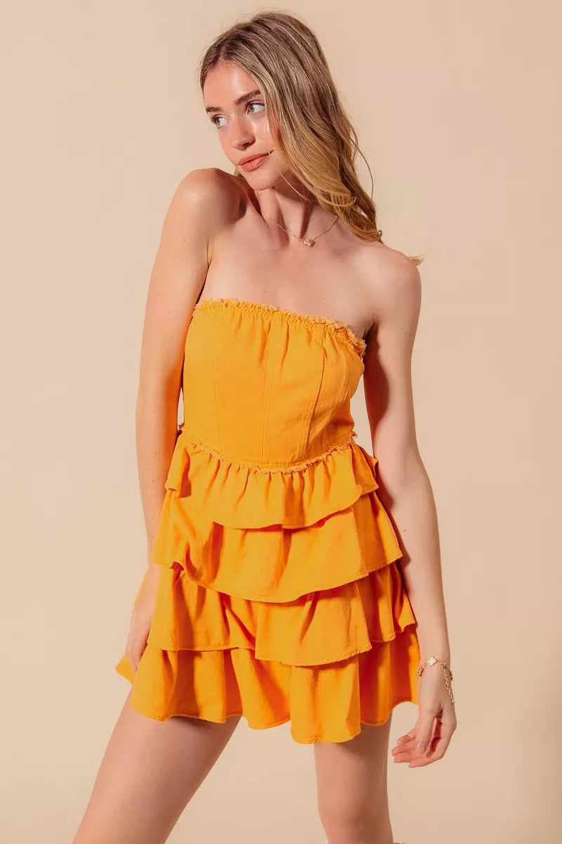 Strapless Ruffle Layered Game Day Cheer Up Dress - Gold - product view 5