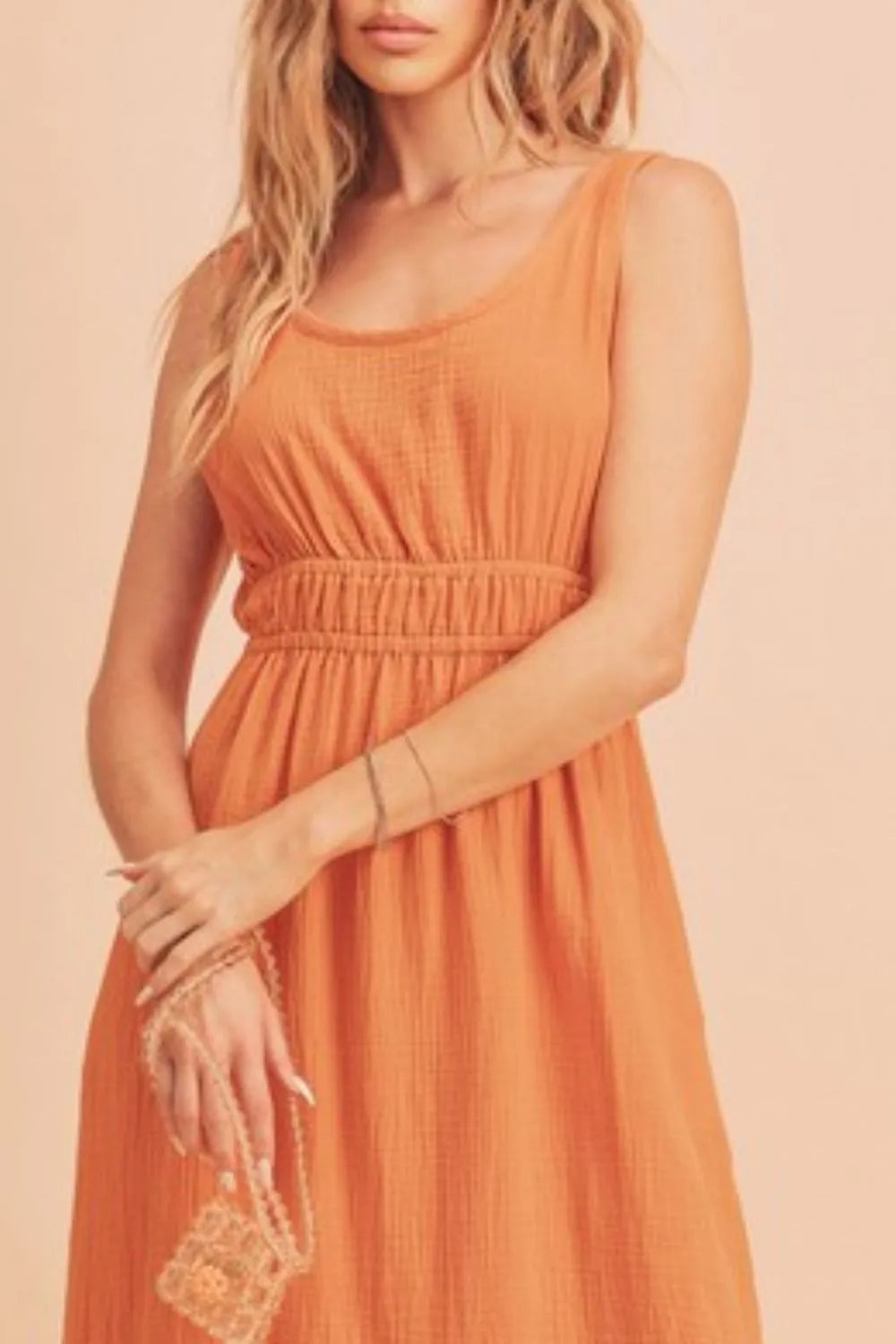 Side Slit Round Neck Sleeveless Tank Dress - Tangerine - product view 3
