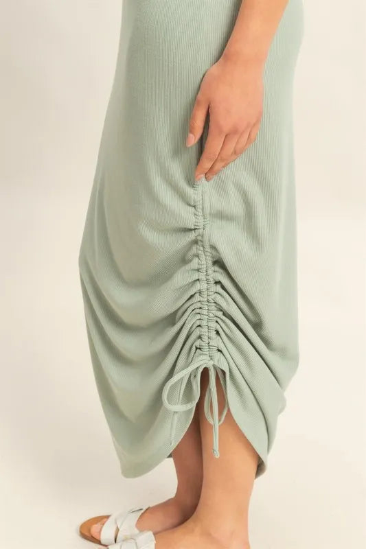 Scoop Neck Side Tie Detail Midi Dress in Sage Green - product view 5