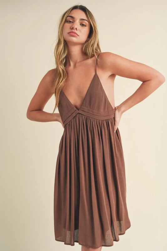 Ruched Plunge Mini Cami Dress - Brown - product view 2