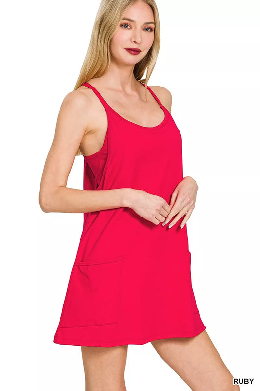 Cami Mini Dress with Built-in Romper Liner - Ruby - product view 2