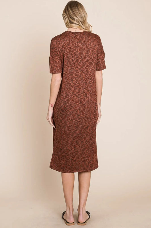 Round Neck Side Slit Midi Dress - Rust - product view 2
