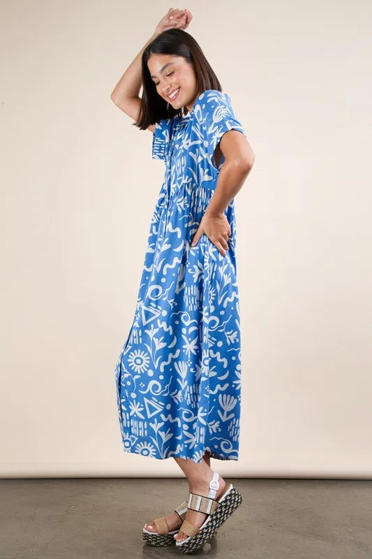 Plus Size Oversized Printed Shirt Midi Dress in Blue Mix - product view 2