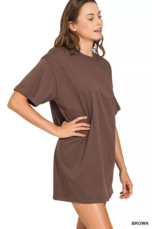 Short Sleeve Mini Tee Dress in Brown - product view 2