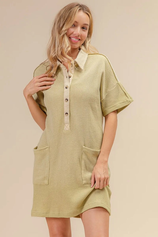 Dip Dye Mineral Washed Knit Dress - Sage - product view 2