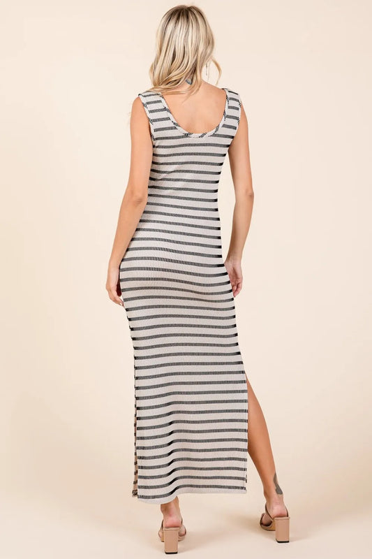 Striped Scoop Neck Sleeveless Maxi Dress in Ivory - product view 2