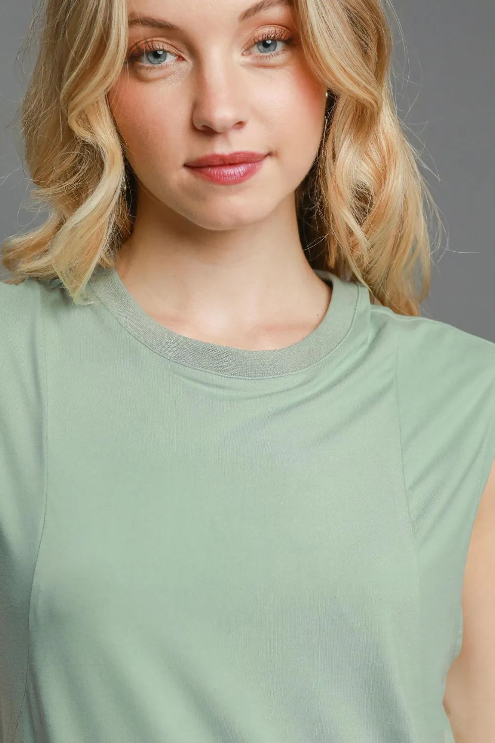 Round Neck Sleeveless High-Low Curved Hemline Mini Dress - Dusty Mint - product view 4