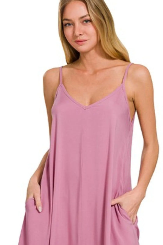 Woven Arc Hem Cami Dress With Flowy Pockets - Lt Rose - product view 2