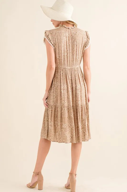 Boho Printed Tiered Maxi Dress in Taupe - product view 7