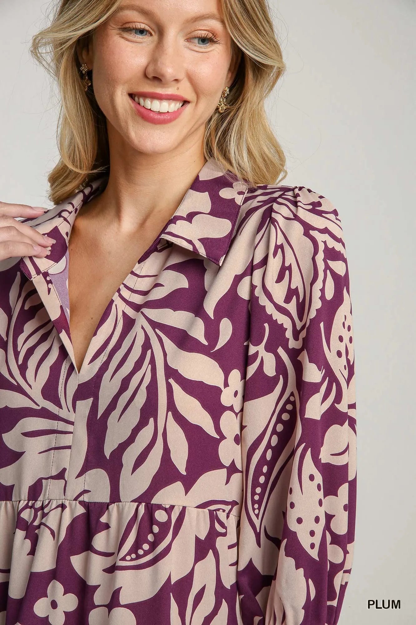 Floral Print Tiered Midi Dress - Plum - product view 4