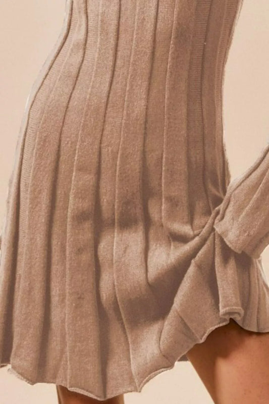 Ribbed Long Sleeve Mini Sweater Dress in Latte - product view 2