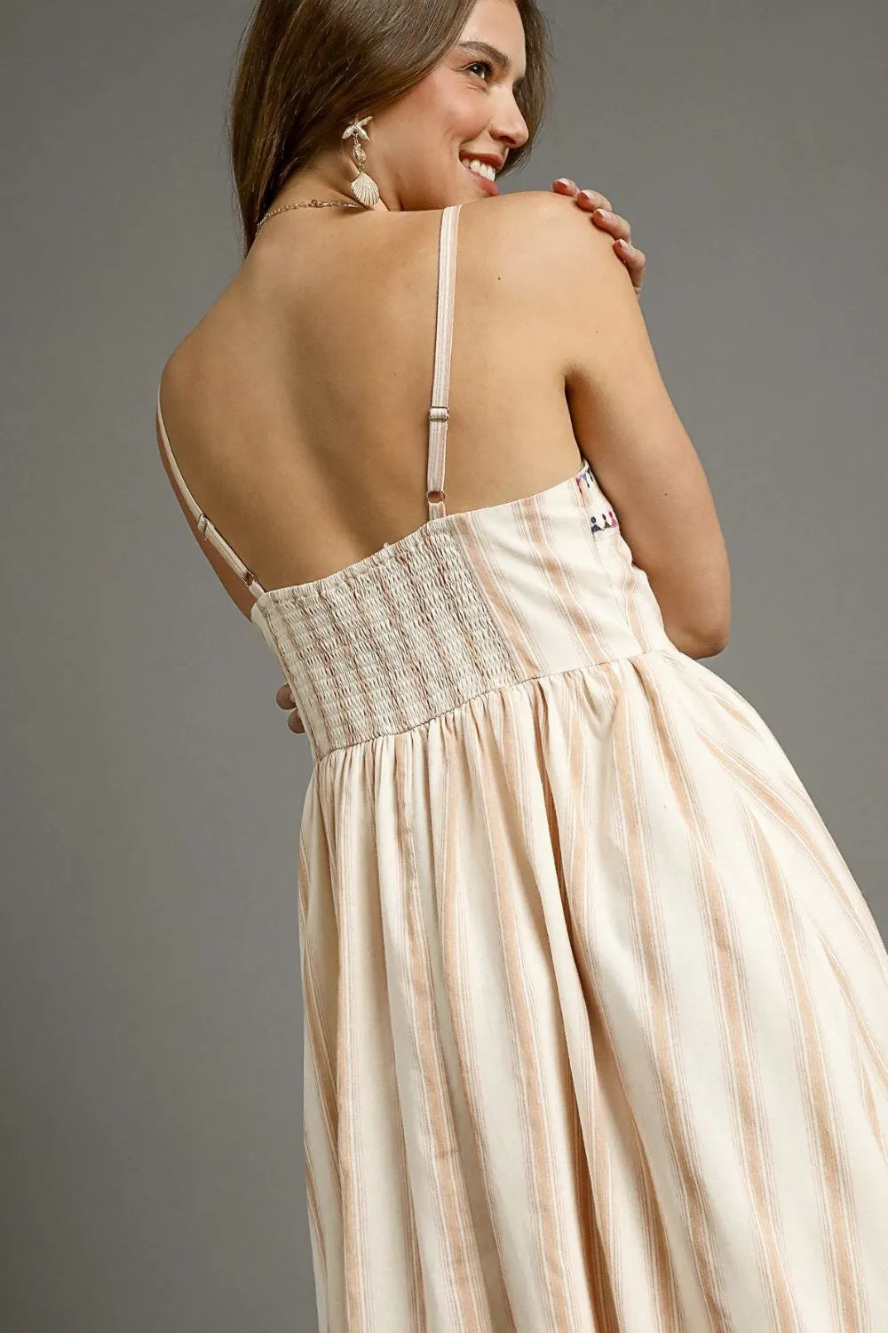 Striped Colorful Embroidered Trim Cami Dress - Tan - product view 4