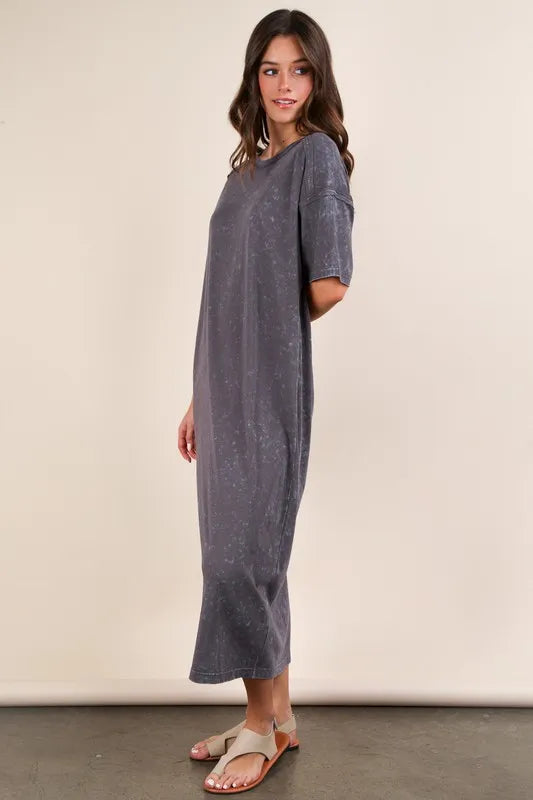 Plus Size Mineral Washed Casual Comfy Midi Dress in Charcoal - product view 2