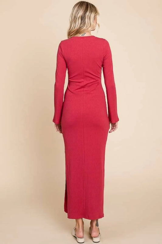 Full Size Round Neck Bodycon Bell Maxi Dress in Veryberry - product view 2