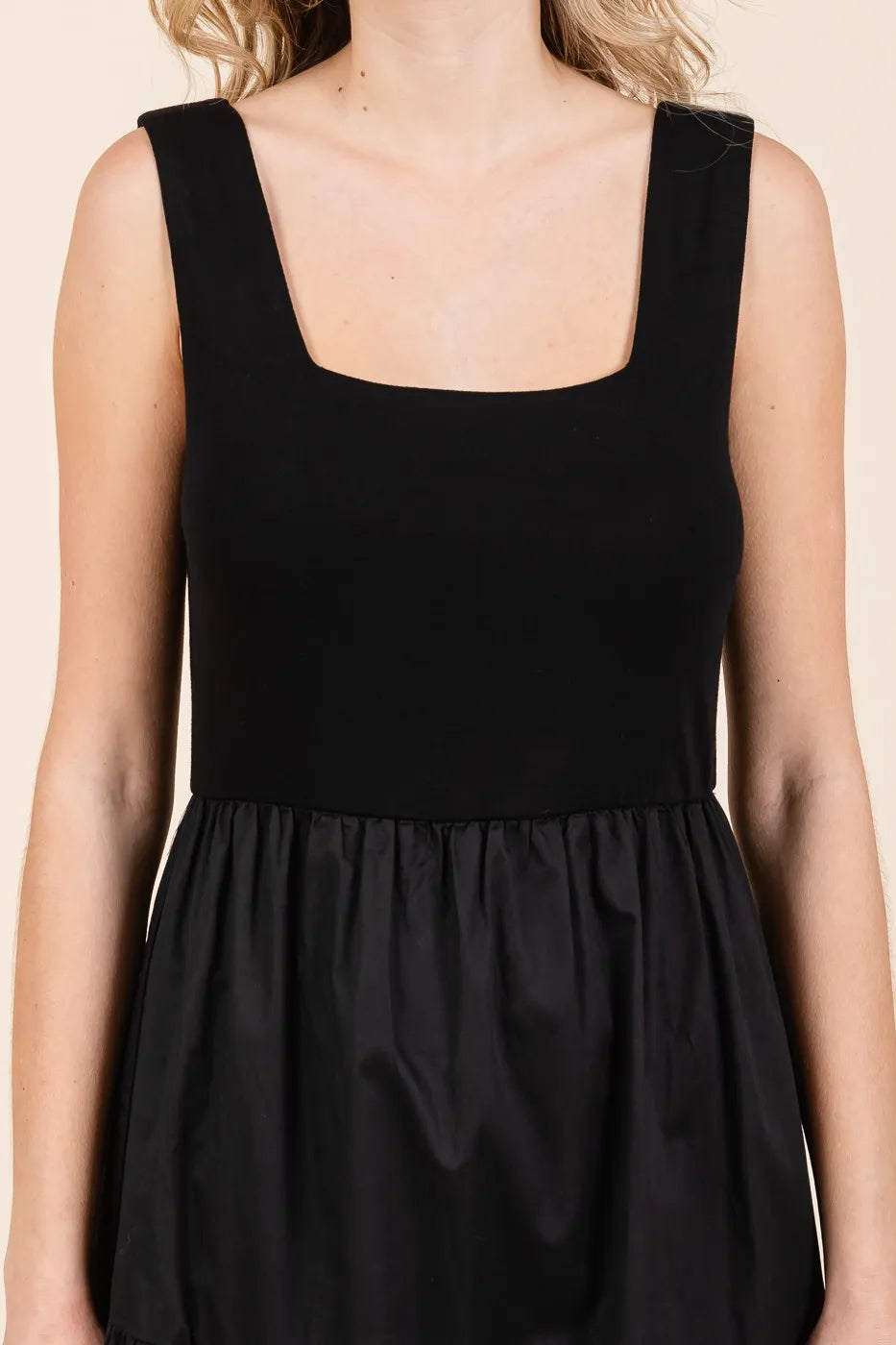 Mix Media Square Neck Maxi Dress in Black - product view 5