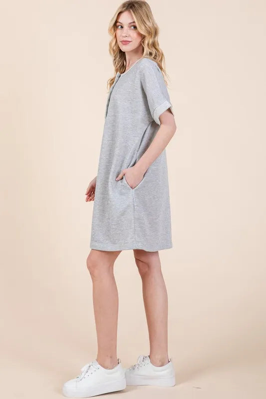 Casual Contrast Trim Henley Dress - Grey - product view 2