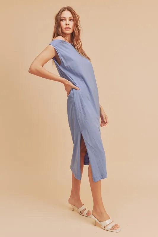 Side Slit Round Neck Sleeveless Midi Dress - Periwinkle - product view 4