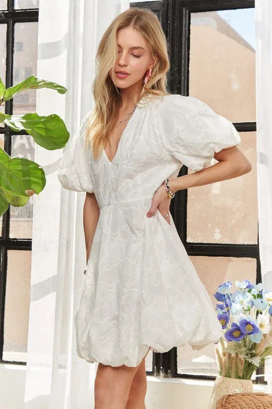 Puff Sleeve Floral Dress - White - product view 6