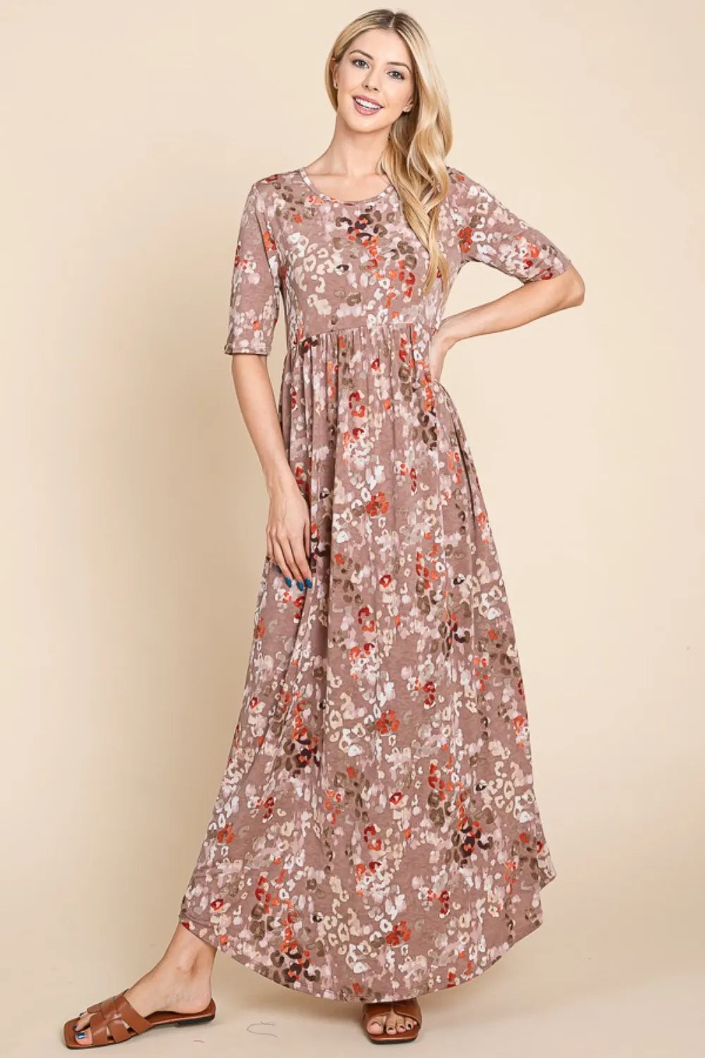 Printed Shirred Maxi Dress - Mocha - product view 4