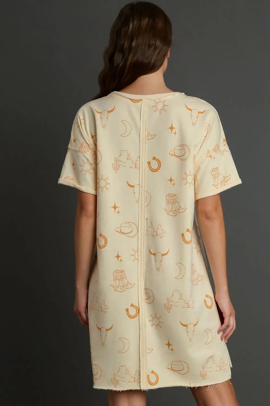 Full Size French Terry Short Sleeve Round Neck Dress Plus Size - Natural - product view 2