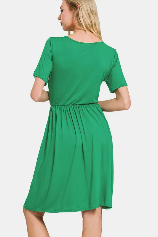 Surplice Short Sleeve Brushed DTY Dress - Green - product view 2