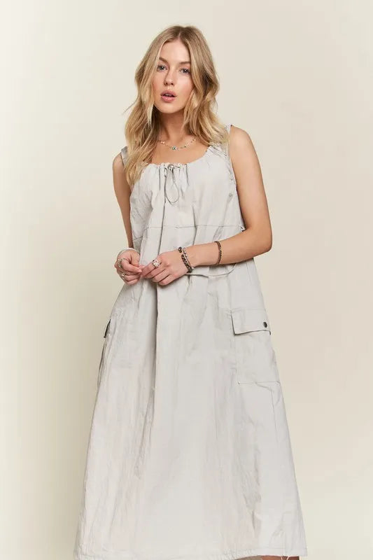 Drawstring Slit Back Cargo Dress - Lt Grey - product view 2