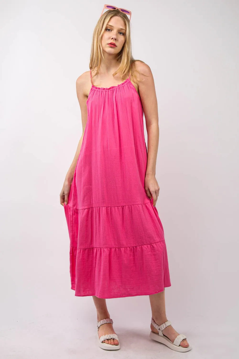 Ruffled A-Line Midi Cami Dress - Fuchsia - product view 4