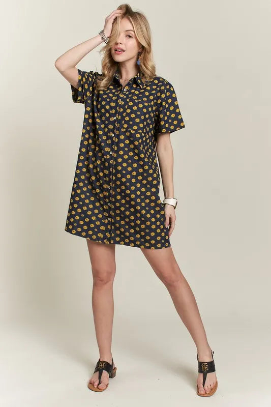 Floral Button-Up Mini Denim Dress in Dark - product view 7