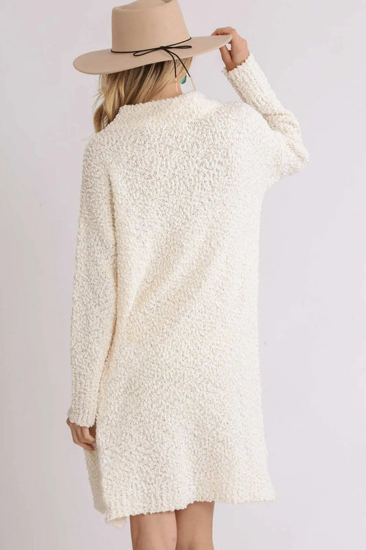 Full Size High Low Long Sleeve Boucle Sweater Dress Plus Size in Cream - product view 2
