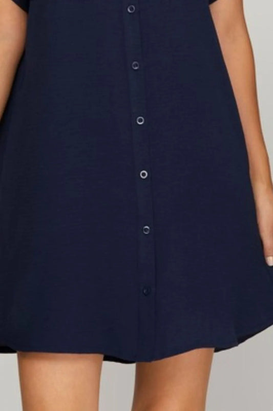 Full Size Button Down Short Sleeve Woven Shirt Dress Plus Size - Dark Navy - product view 2