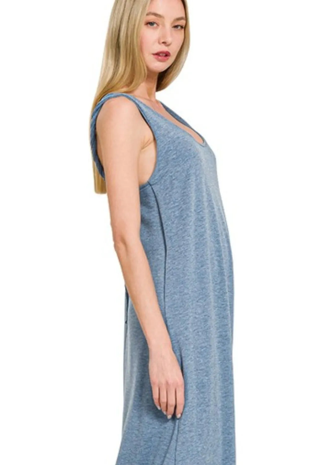 French Terry Twisted Strap Midi Dress - Dusty Blue - product view 3