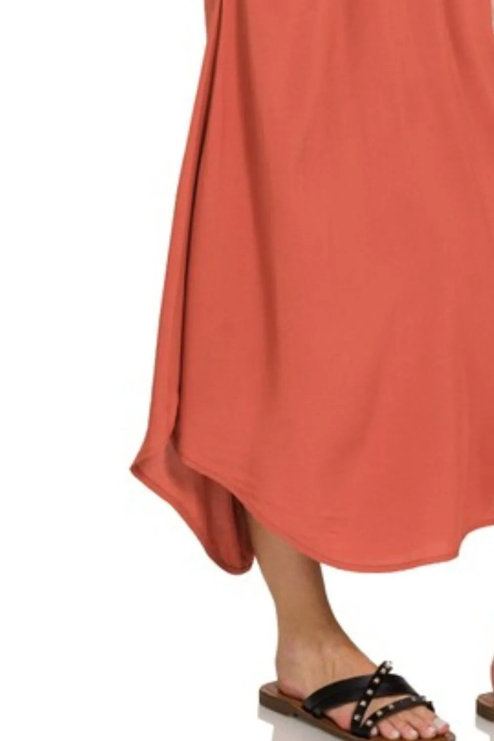 Woven Arc Hem Cami Midi Dress With Flowy Pockets in Rust - product view 3