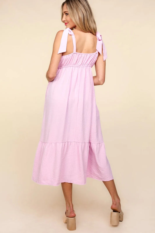 Crochet Lace Ruffle Hem Cami Midi Dress in Pink - product view 2