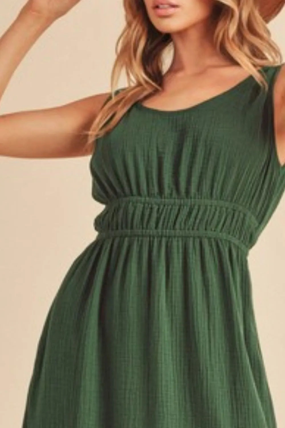 Side Slit Round Neck Sleeveless Tank Dress - Dark Green - product view 3