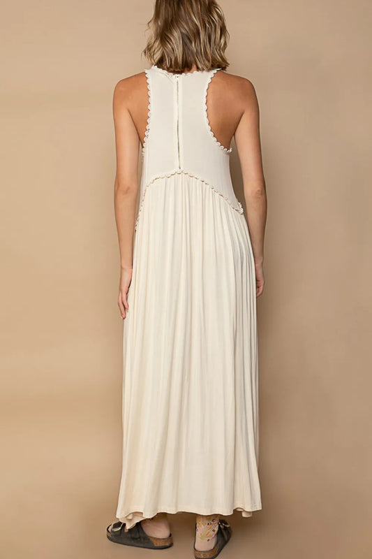 Sleeveless Back Zipper Front Slit Maxi Dress in Cream - product view 2