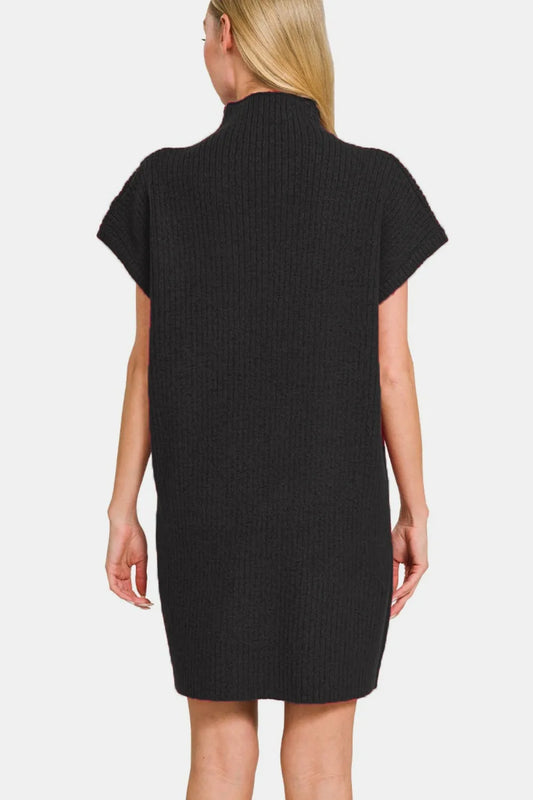 Short Sleeve Sweater Mini Dress - Black - product view 2