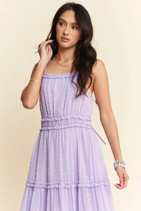Texture Swiss Dot Ruffle Square Neck Midi Dress in Lavender - product view 7