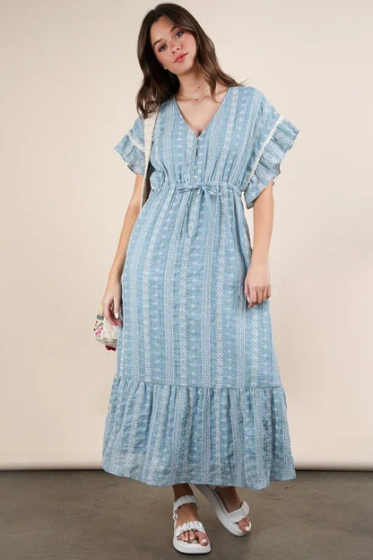 Embroidered Boho Ruffled Midi Dress - Blue - product view 2