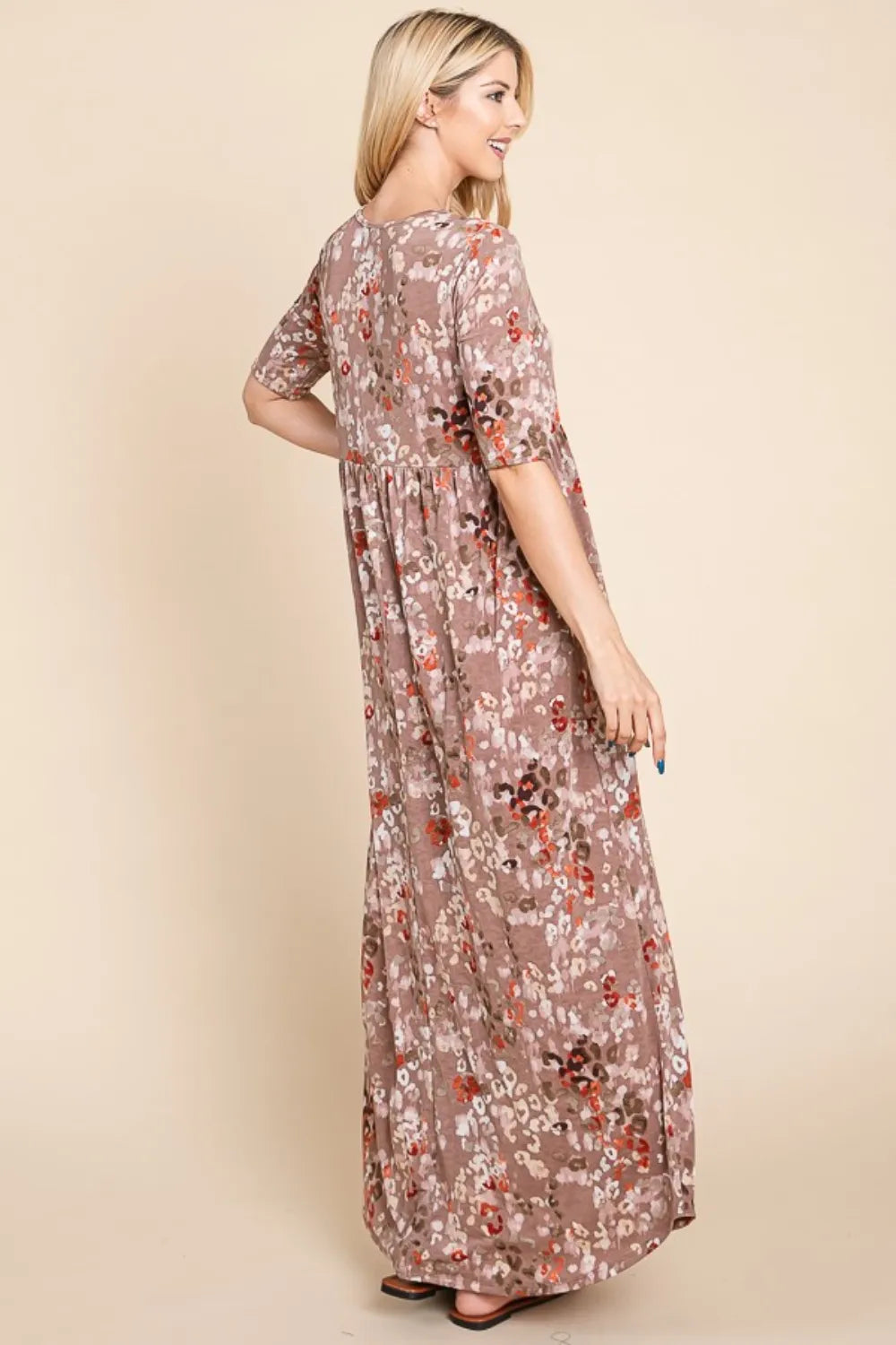 Printed Shirred Maxi Dress - Mocha - product view 2