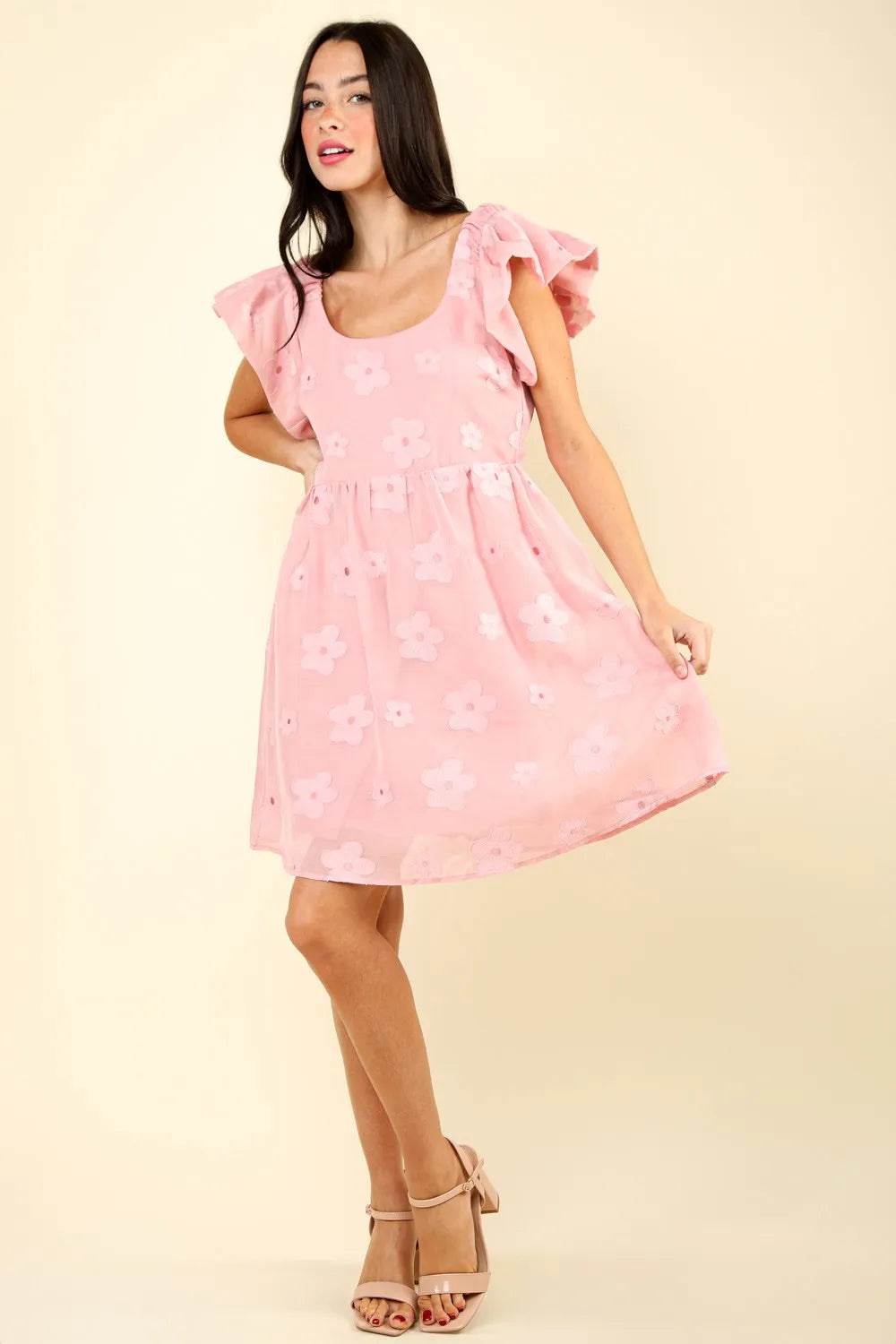 Flower Embroidered Organza Mini Dress in Pink - product view 1