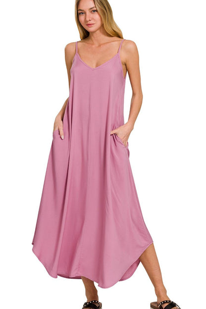 Woven Arc Hem Cami Dress With Flowy Pockets - Lt Rose - product view 4