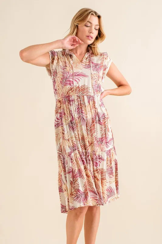 Boho Printed Tiered Dress in Cream - product view 7